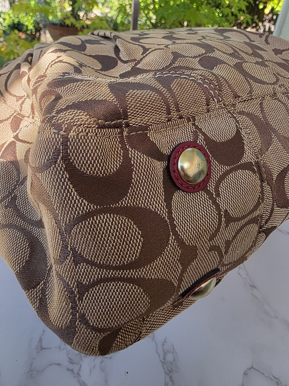Coach Y2K Hamptons Brown Signature Canvas Tote with Red Leather Trim - Picture 14 of 15